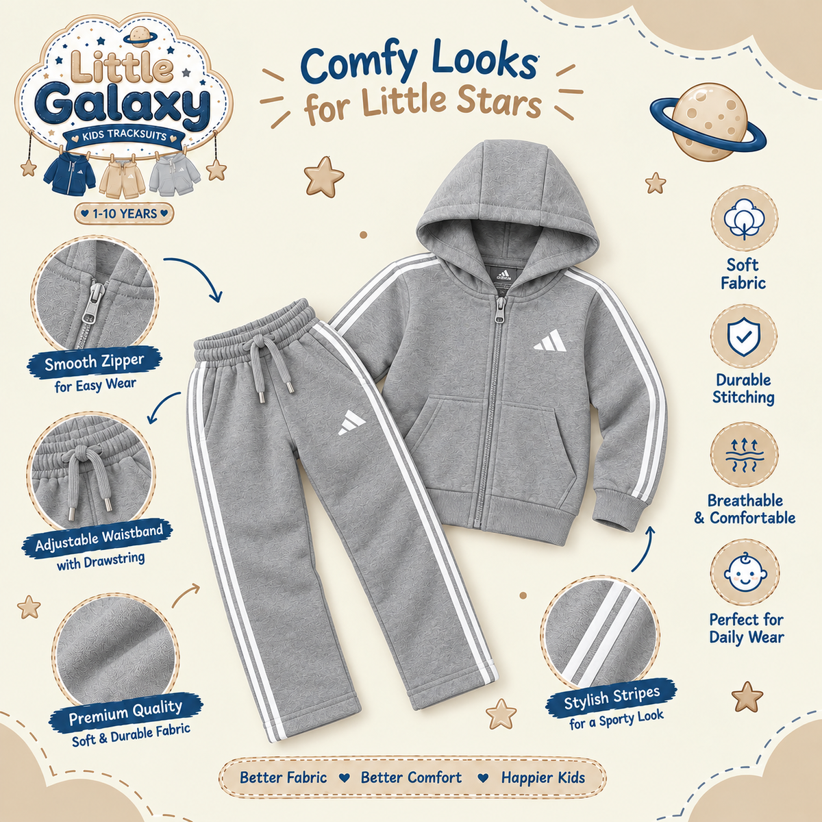 Premium Toddler Tracksuit Set | Ages 2–4 Years | Grey
