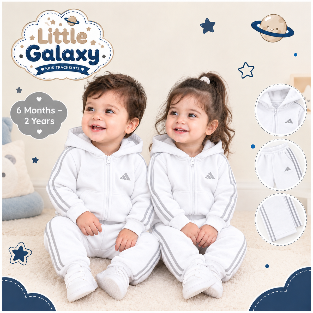 Premium Infants Tracksuit Set | White | 6 Months–2 Years