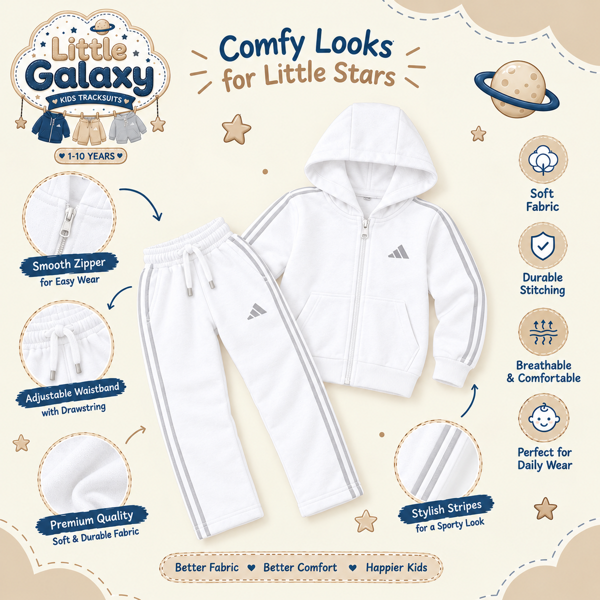 Premium Infants Tracksuit Set | White | 6 Months–2 Years